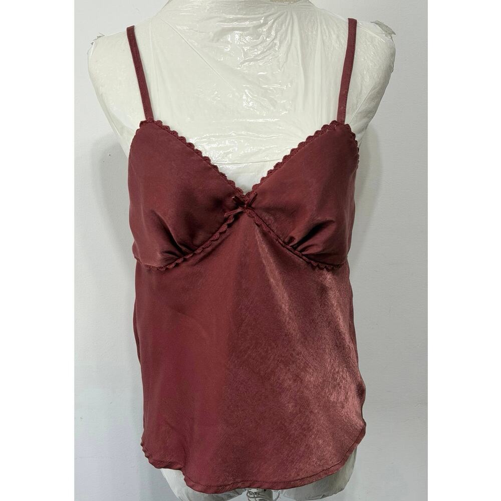 No Boundaries womens burgundy satin velvet cami top sz‎ M coquette preppy Y2K